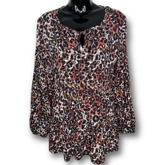 BeachLunchLounge Size M Leopard Print Opal Flowy Tiered Ruffle Boho Blouse $58 - Picture 1 of 13